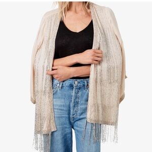 AS by DF Sail Away 3/4-Sleeve Swing Jacket Fringe Elegant Cream Kimono Size XS